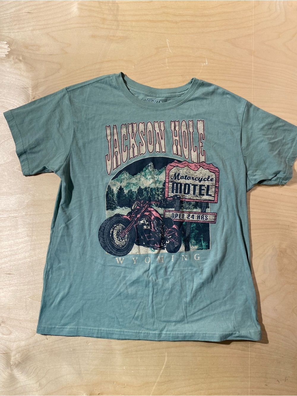 Jackson Hole Motorcycle Motel Graphic Tee - Teal Large (Z)